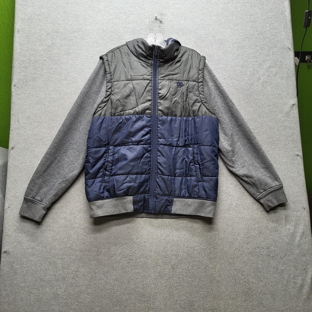 DC Shoes Men Jacket M Gray Logo Embroidery Colorblock Activewear Puffer Hooded